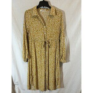 Angashion Women's Medium Yellow Floral Dress